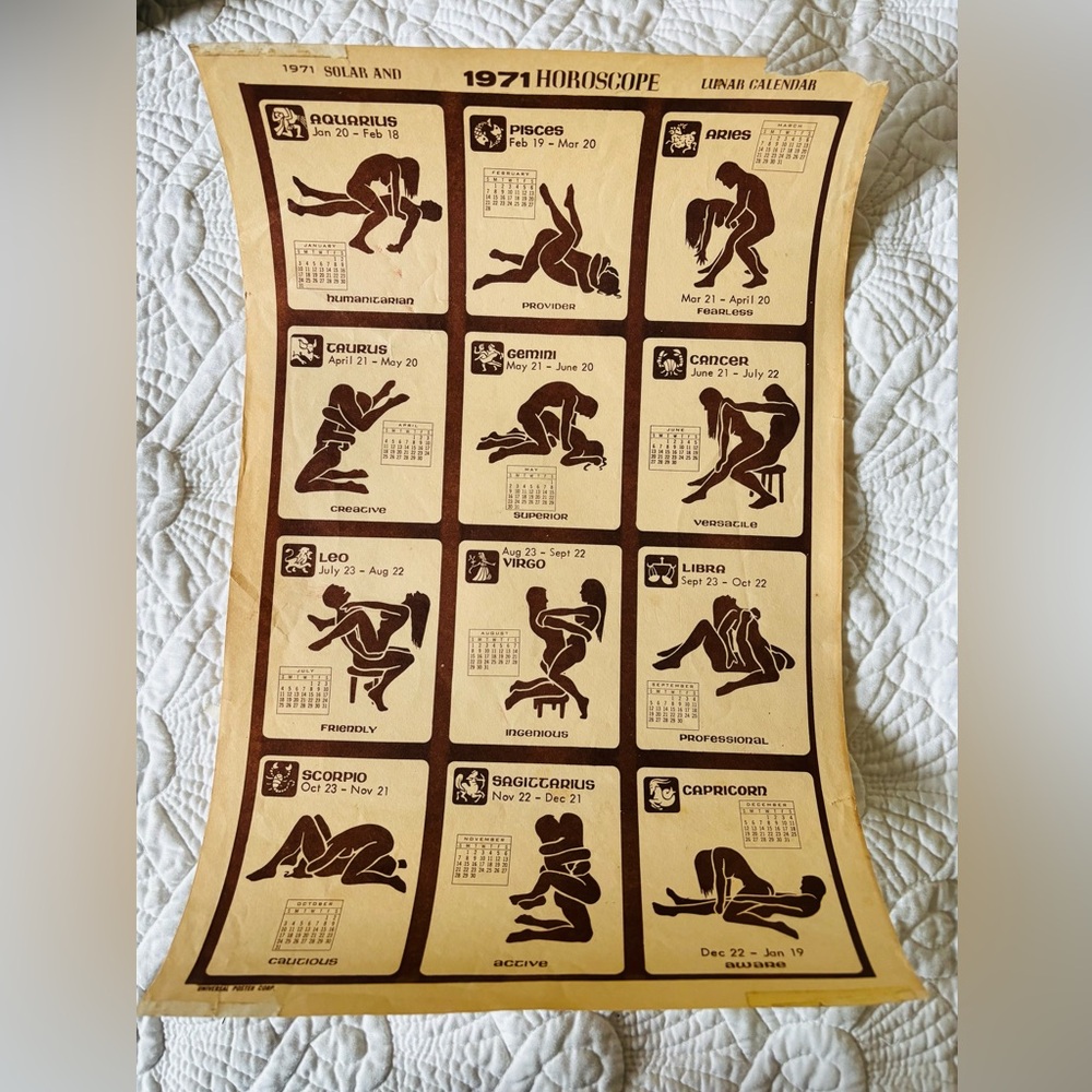Rare 1970s kinky zodiac horoscope poster